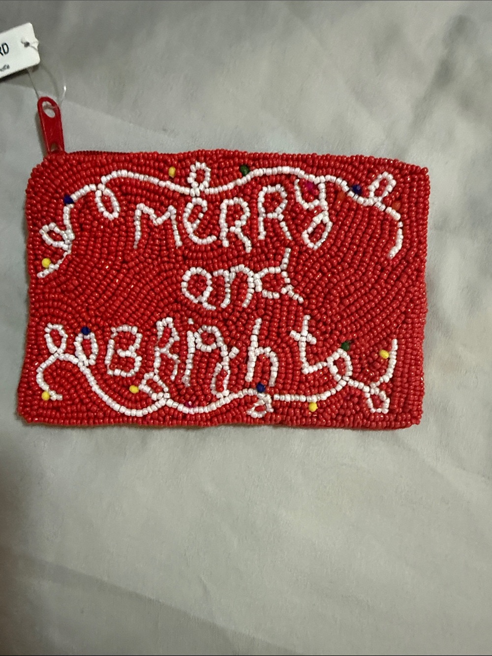 Holiday Beaded Red Wristlet Pouch - Merry and Bright